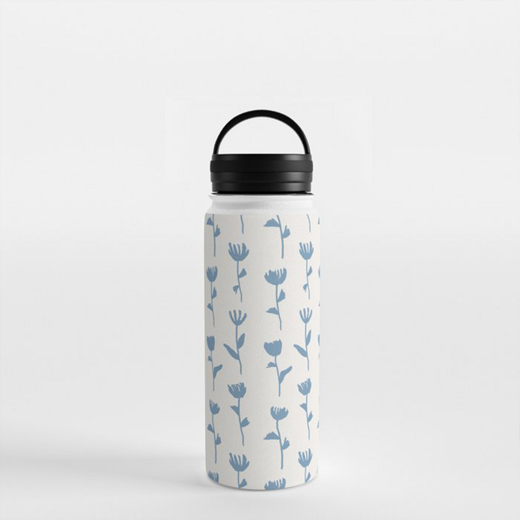 Light Blue Flower Handle Lid Water Bottle
