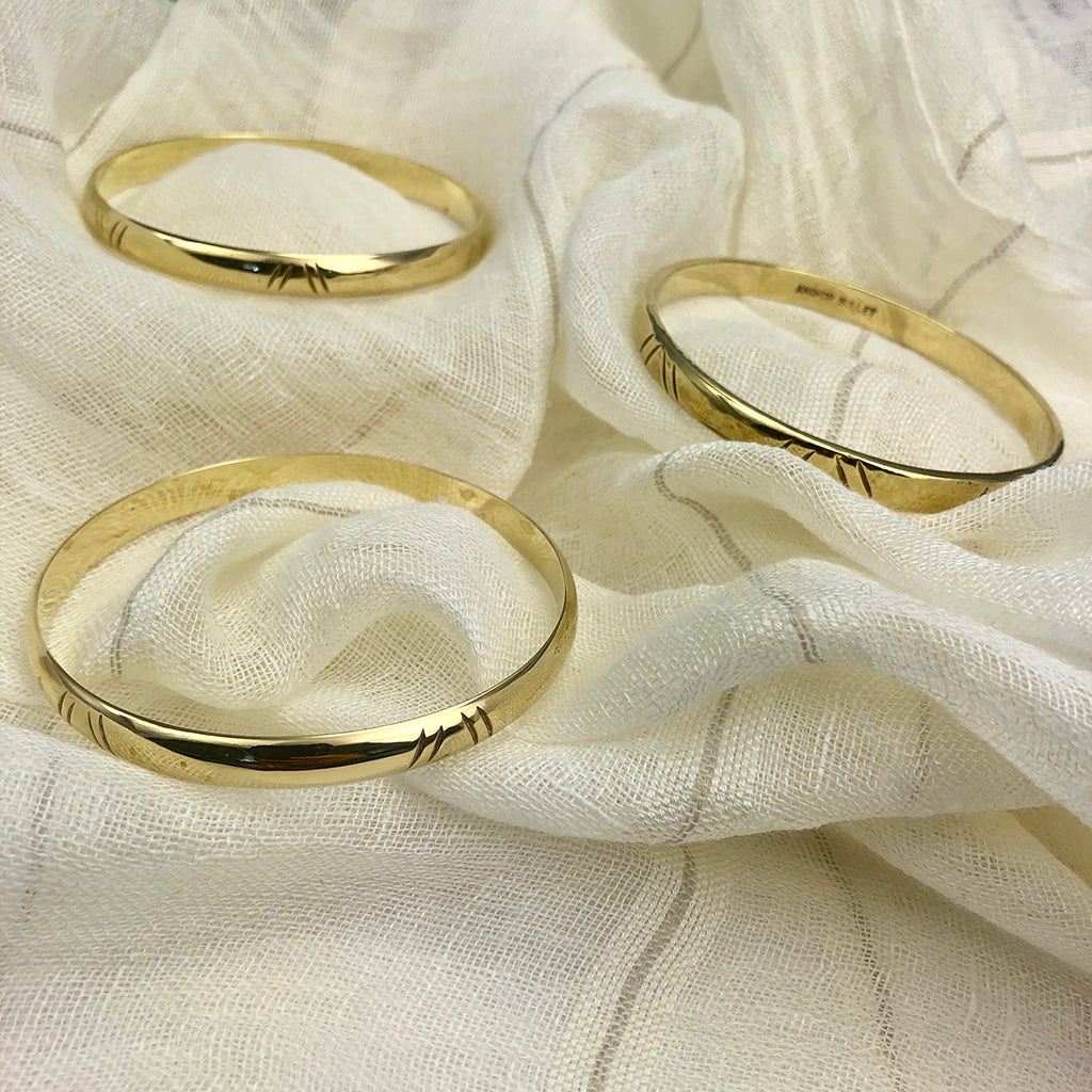 Carved Brass Bangle Bracelet