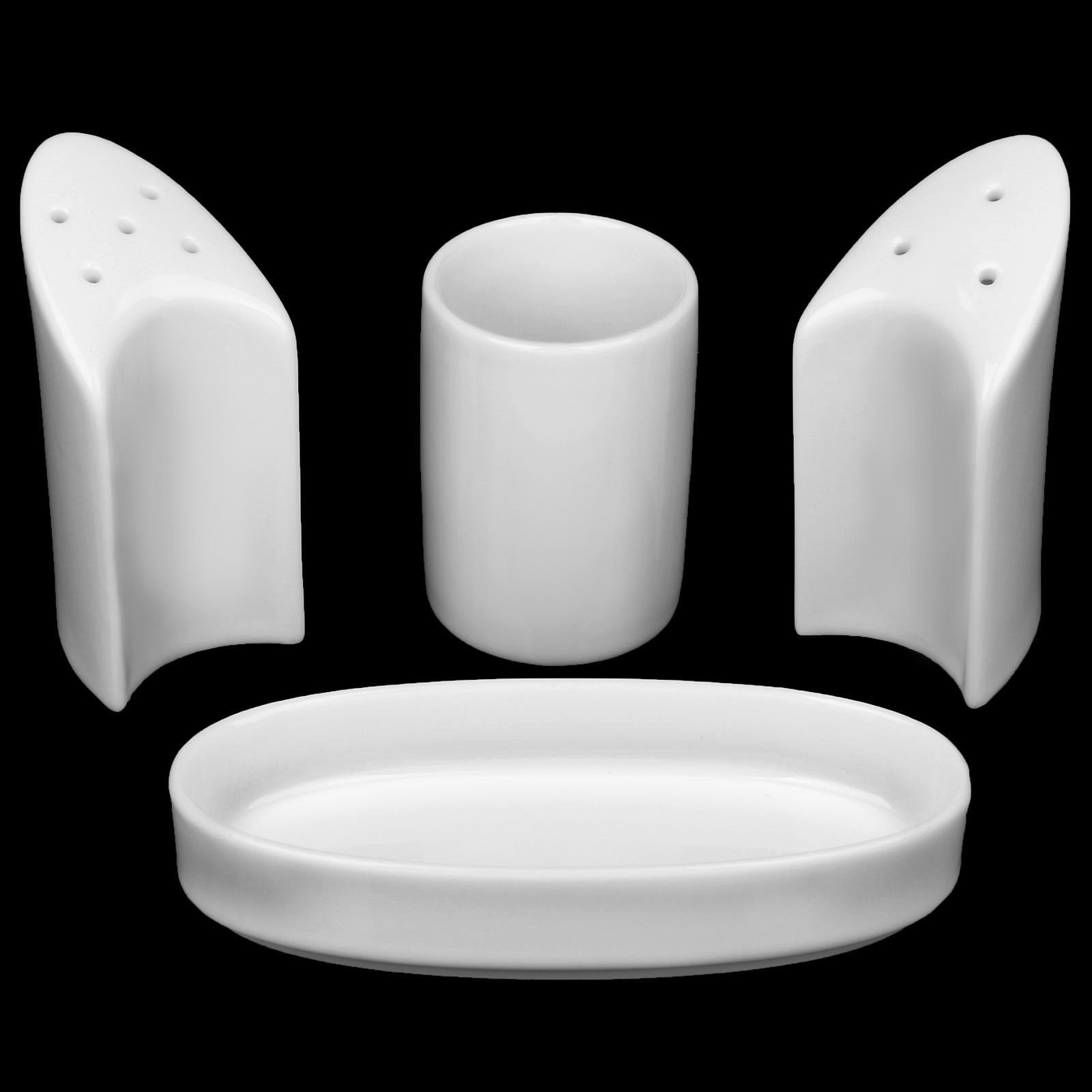 White Fine Porcelain Salt & Pepper Set | 4-Piece with Toothpick Holder & Tray | Made in England | Wilmax