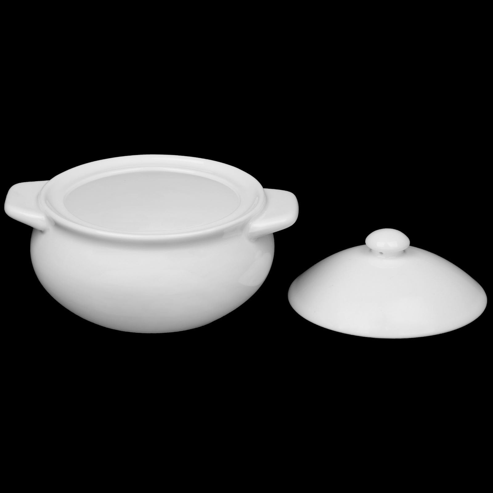 White Fine Porcelain Individual Baking Pot with Lid & Handles | 21 Oz | Soufflé & Oven-to-Table | Made in England | Wilmax