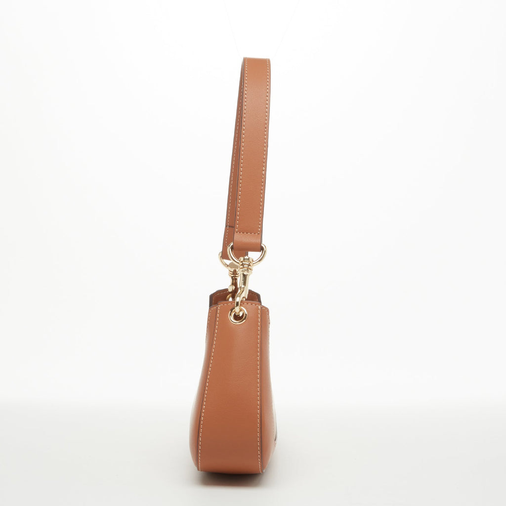 Leather Baguette Bag | East West Brown | Gold Hardware & Removable Strap | Genuine Leather | SUSU