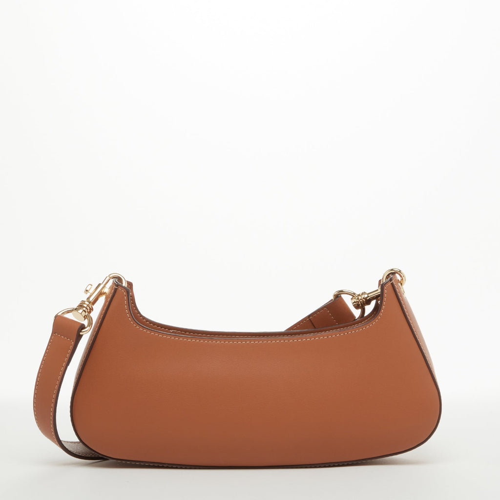 Leather Baguette Bag | East West Brown | Gold Hardware & Removable Strap | Genuine Leather | SUSU