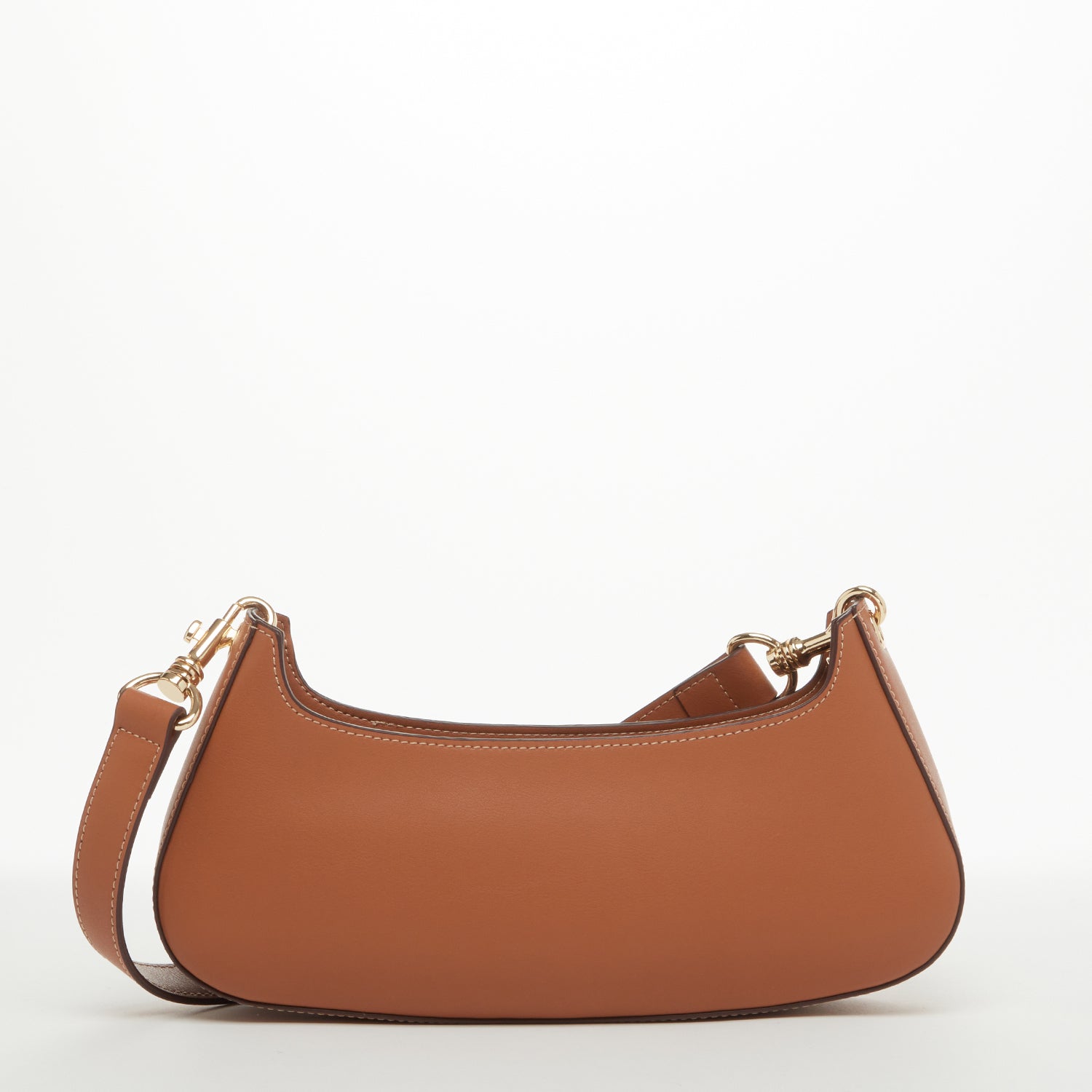 Leather Baguette Bag | East West Brown | Gold Hardware & Removable Strap | Genuine Leather | SUSU
