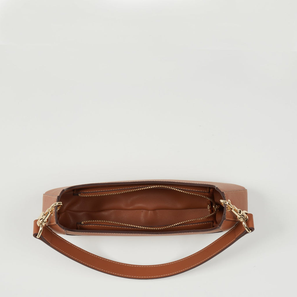 Leather Baguette Bag | East West Brown | Gold Hardware & Removable Strap | Genuine Leather | SUSU