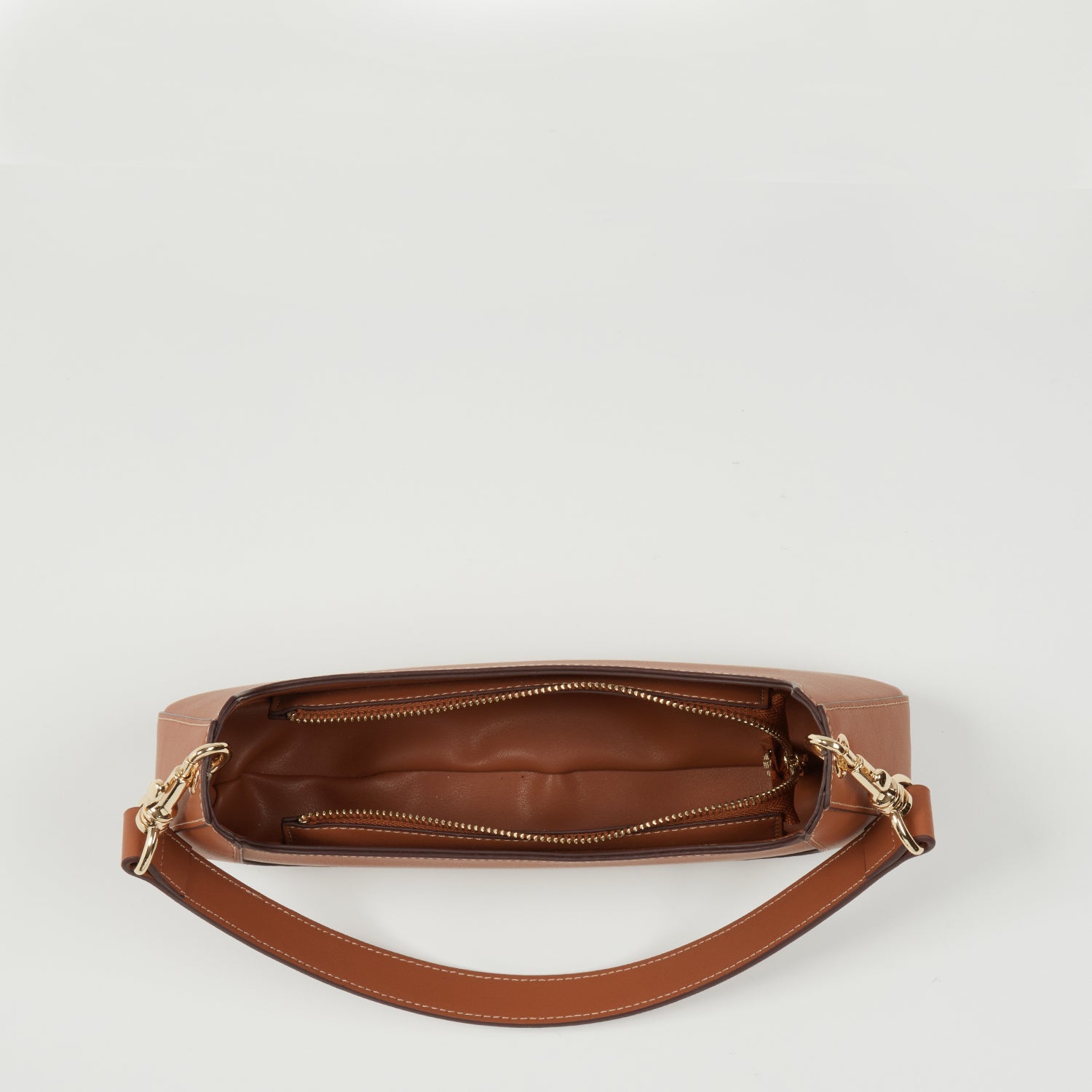 Leather Baguette Bag | East West Brown | Gold Hardware & Removable Strap | Genuine Leather | SUSU