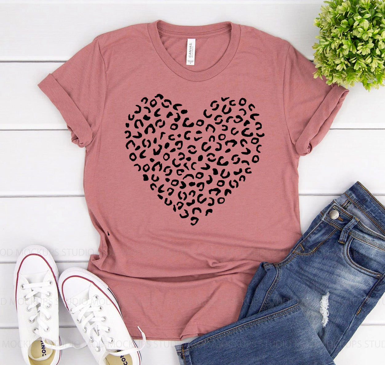 Leopard Heart Women's T-Shirt | 100% Combed Ring-Spun Cotton | Ultimate Comfort | Printliss