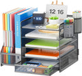 Grey 5 Tier Mesh Desk Organizer With Drawer And File Trays
