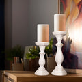 Shabby Chic Pillar Candleholder Set | Set of 3 | Handcrafted Wood | 9", 12" & 15" | Powered by People