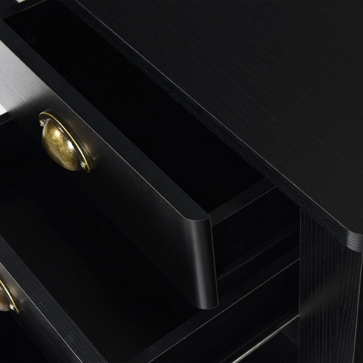 Matte Black Desk With Drawers And Hutch For Home Office