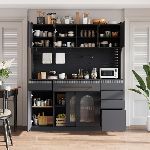Storage Cabinet Black MDF, Glass for home organization and storage