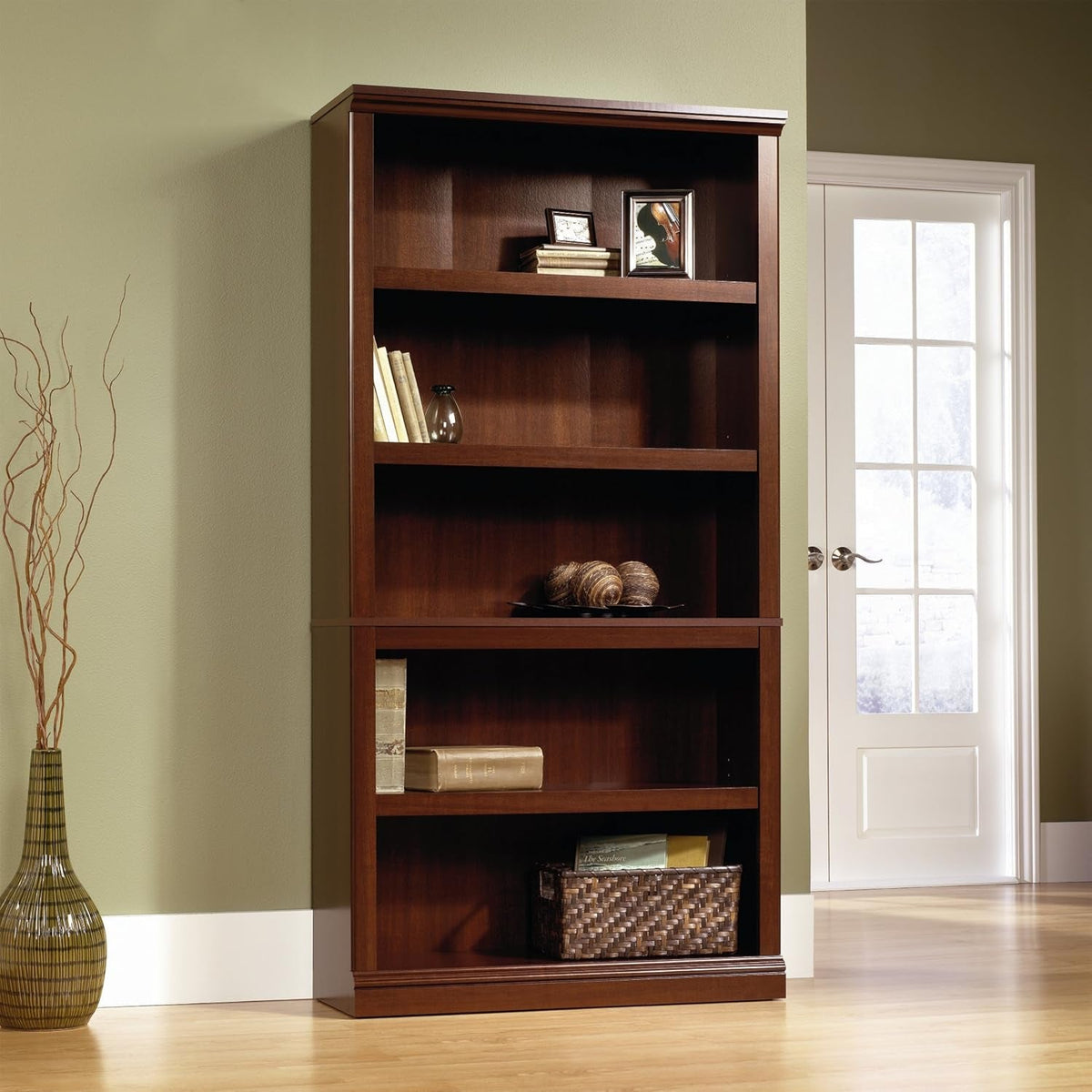Five Shelf Bookcase In Select Cherry Finish With Adjustable Shelves
