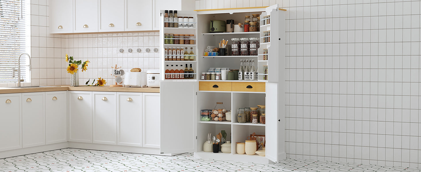 Large Kitchen Pantry Storage Cabinet | 71" Tall | MDF | White, Gray or Blue