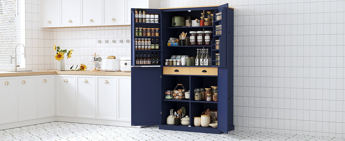 Large Kitchen Pantry Storage Cabinet | 71" Tall | MDF | White, Gray or Blue