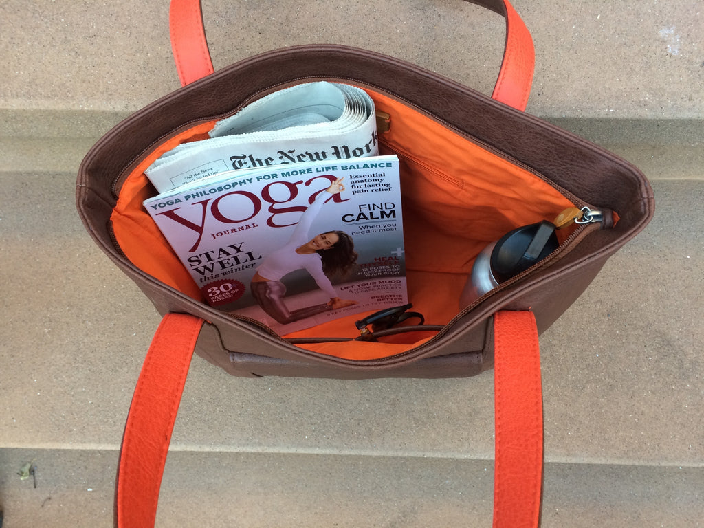 Borough Vegan Leather Tote | Wood Trim | Magnetic Closure | Espresso, Black & Charcoal | Canopy Verde