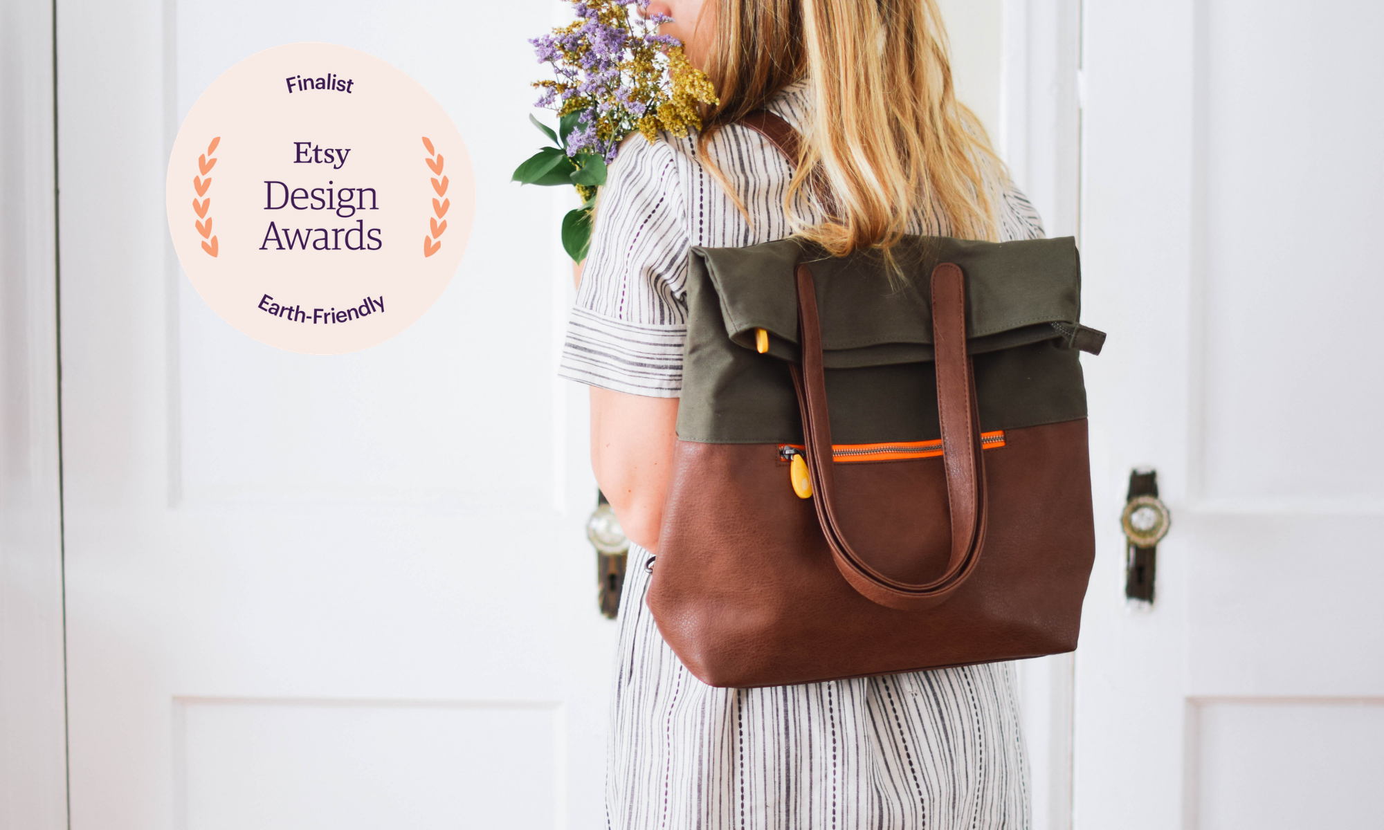 Greenpoint Convertible Backpack Purse | Organic Cotton | Vegan Leather | Laptop Bag | Etsy Award Finalist | Canopy Verde