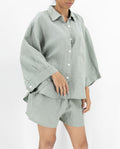 Agnes Linen Top | 100% French Flax | Oversized Button-Down | Mother of Pearl Buttons | Billowing Arms | 12 Colors | Sunday Morning