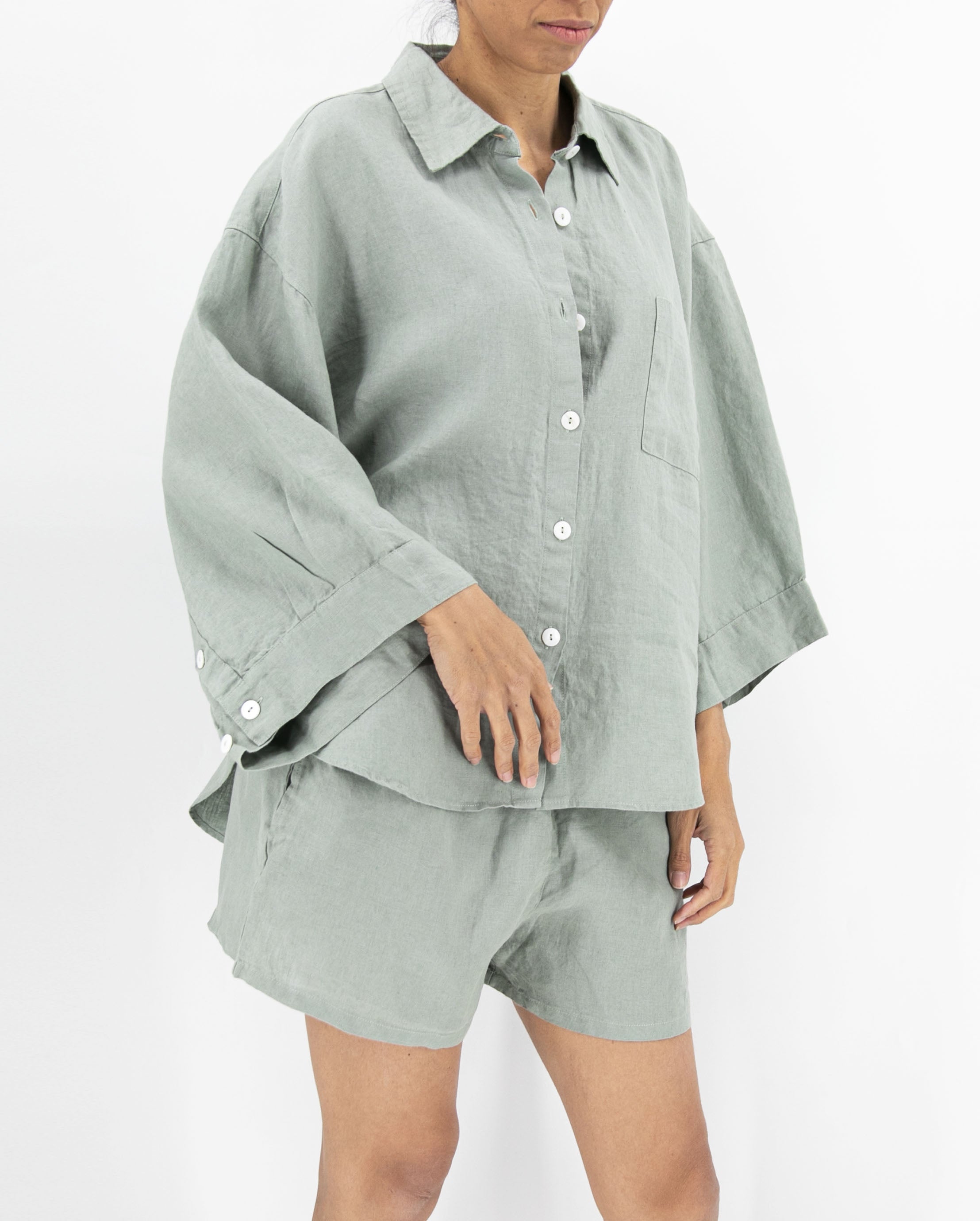 Agnes Linen Top | 100% French Flax | Oversized Button-Down | Mother of Pearl Buttons | Billowing Arms | 12 Colors | Sunday Morning