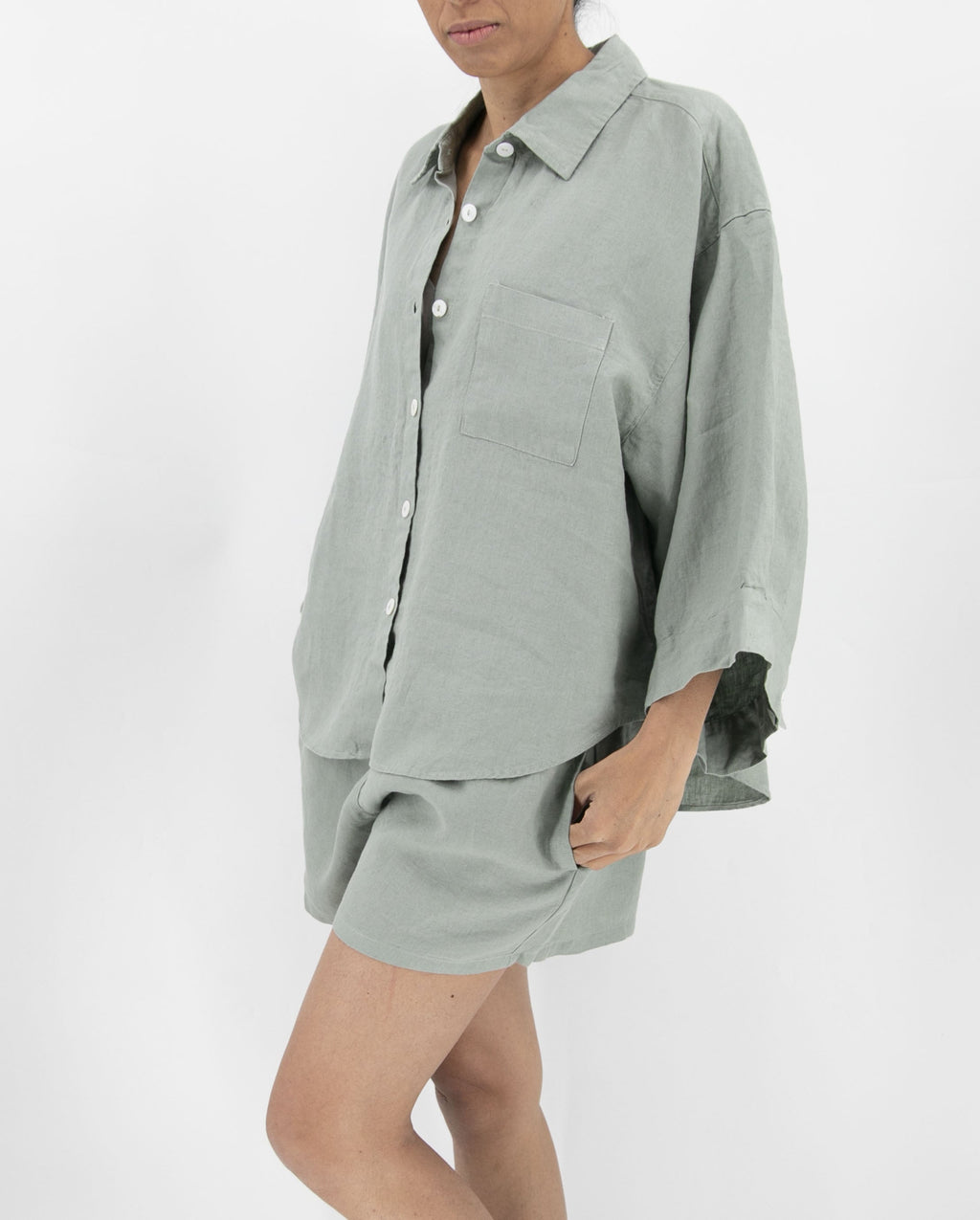Carrie Linen Sleepwear Set | 100% French Linen | Oversized Shirt & Shorts | 11 Colors | S–L | Sunday Morning