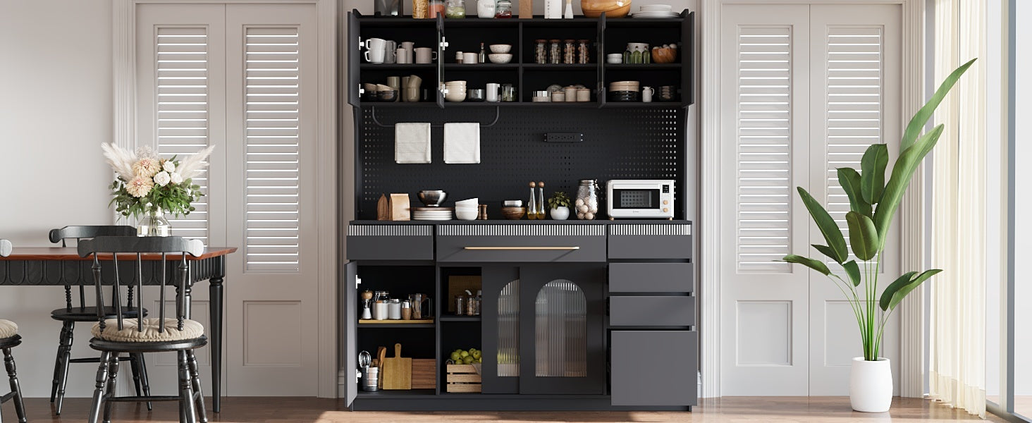 Storage Cabinet Black MDF, Glass for home organization and storage