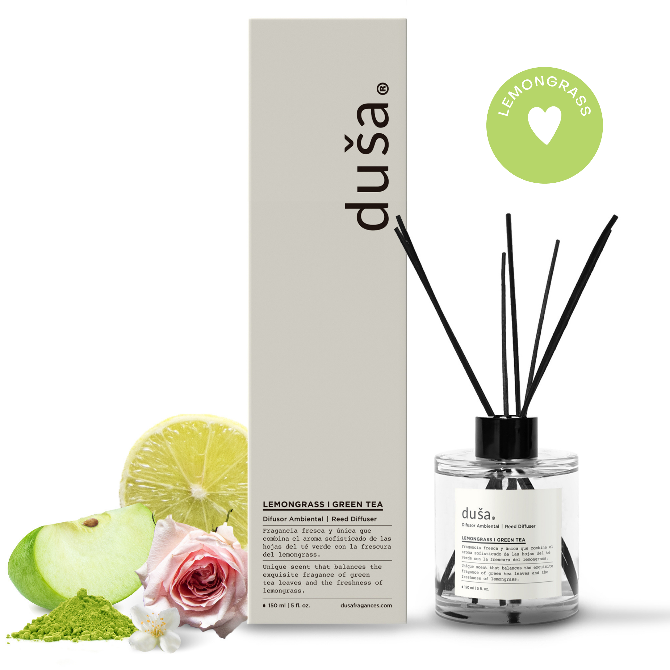 Lemongrass & Green Tea Reed Diffuser | 5 fl oz | Essential Oils | Home Fragrance | Powered by People