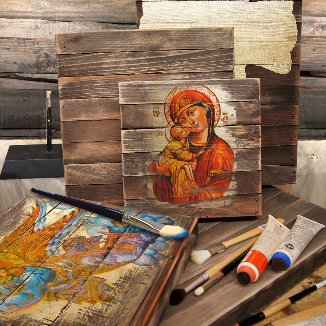 Blessing Angels Wooden Icon Ornament, 5 × 3.5 Inches