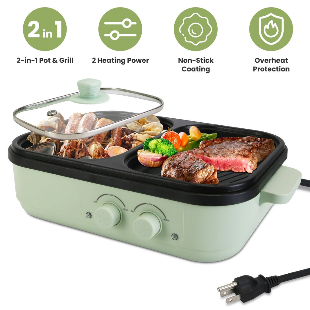 1Pc Electric Hot Pot With Grill 2-in-1 Hot Pot And Frying Pan Portable