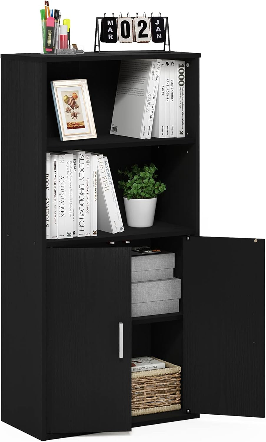 Pasir 4 Tier Storage Bookcase Black Oak Adjustable Shelves