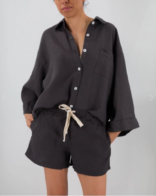 Agnes Linen Top | 100% French Flax | Oversized Button-Down | Mother of Pearl Buttons | Billowing Arms | 12 Colors | Sunday Morning