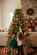 Children Facing Tree Pointing at Gold Star Topper