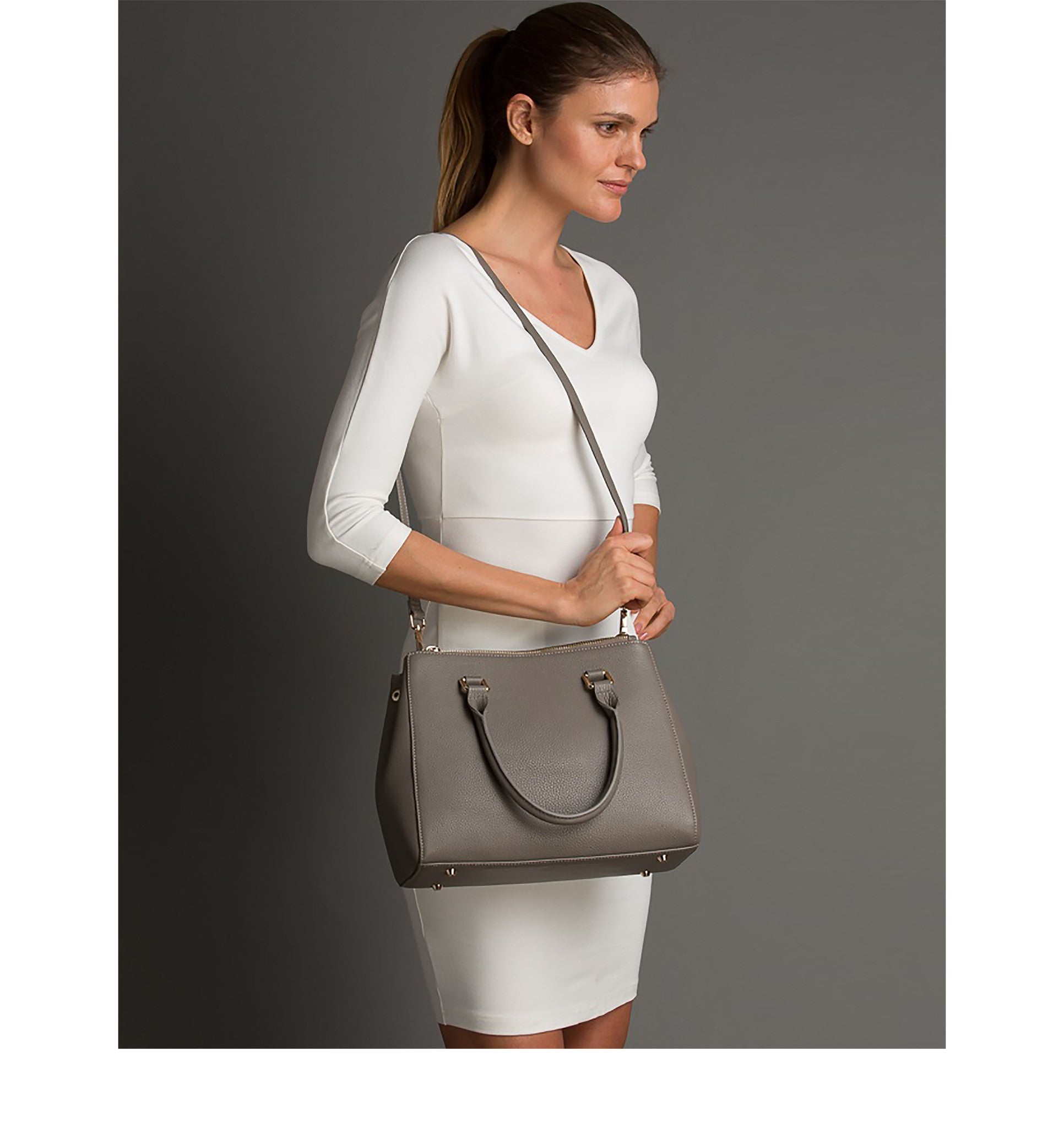 The Chloe - Grey Pebbled Leather Satchel Bag