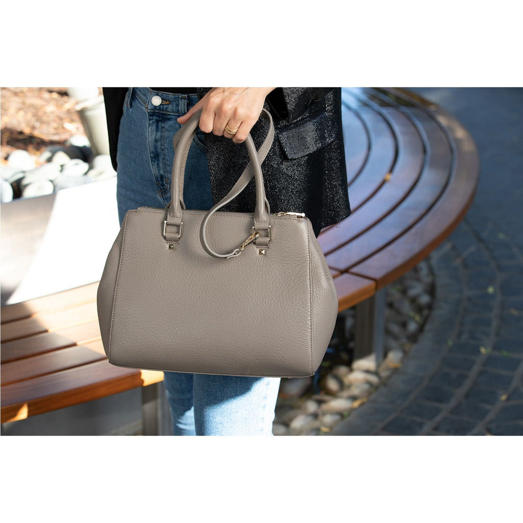 The Chloe - Grey Pebbled Leather Satchel Bag