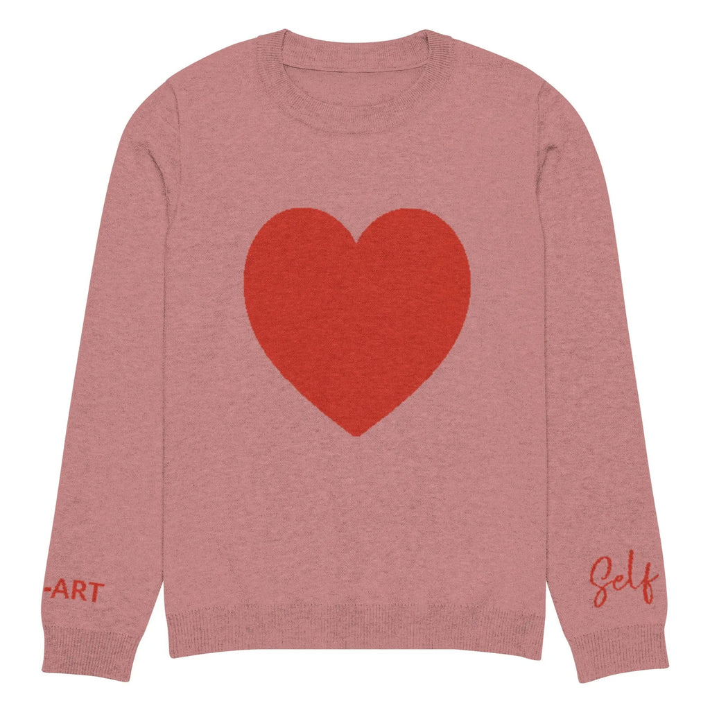 Heart Knitted crew neck sweater CORAL