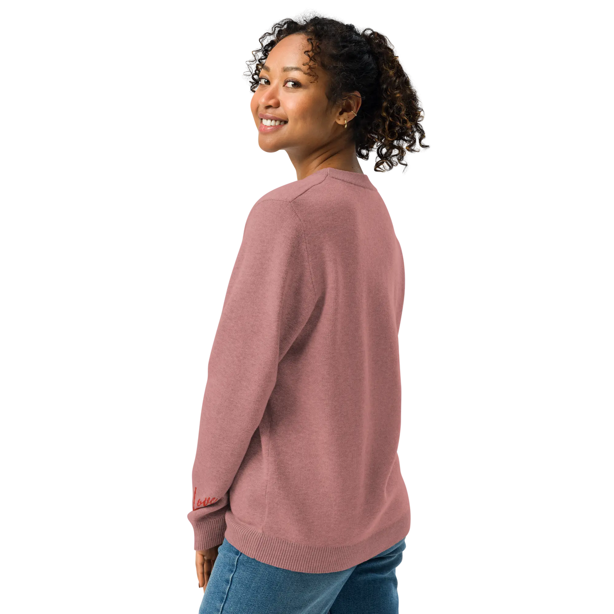 Heart Knitted crew neck sweater CORAL