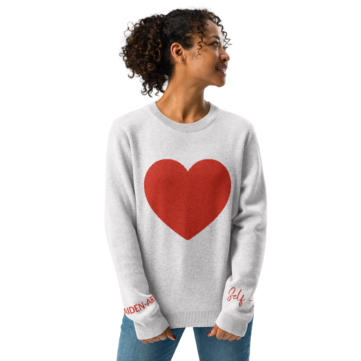 Heart - Knitted crew neck sweater BLEACH