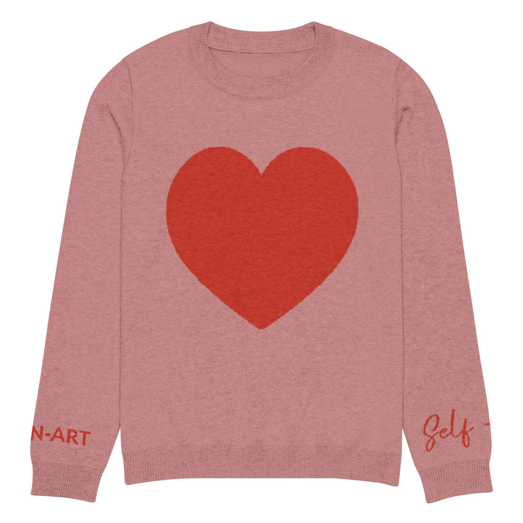 Heart Knitted crew neck sweater CORAL