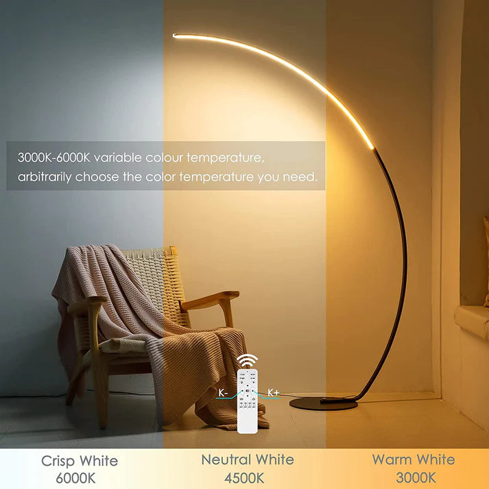 Modern Curved Floor Lamp with RGBW Ambient Lighting for Stylish Home