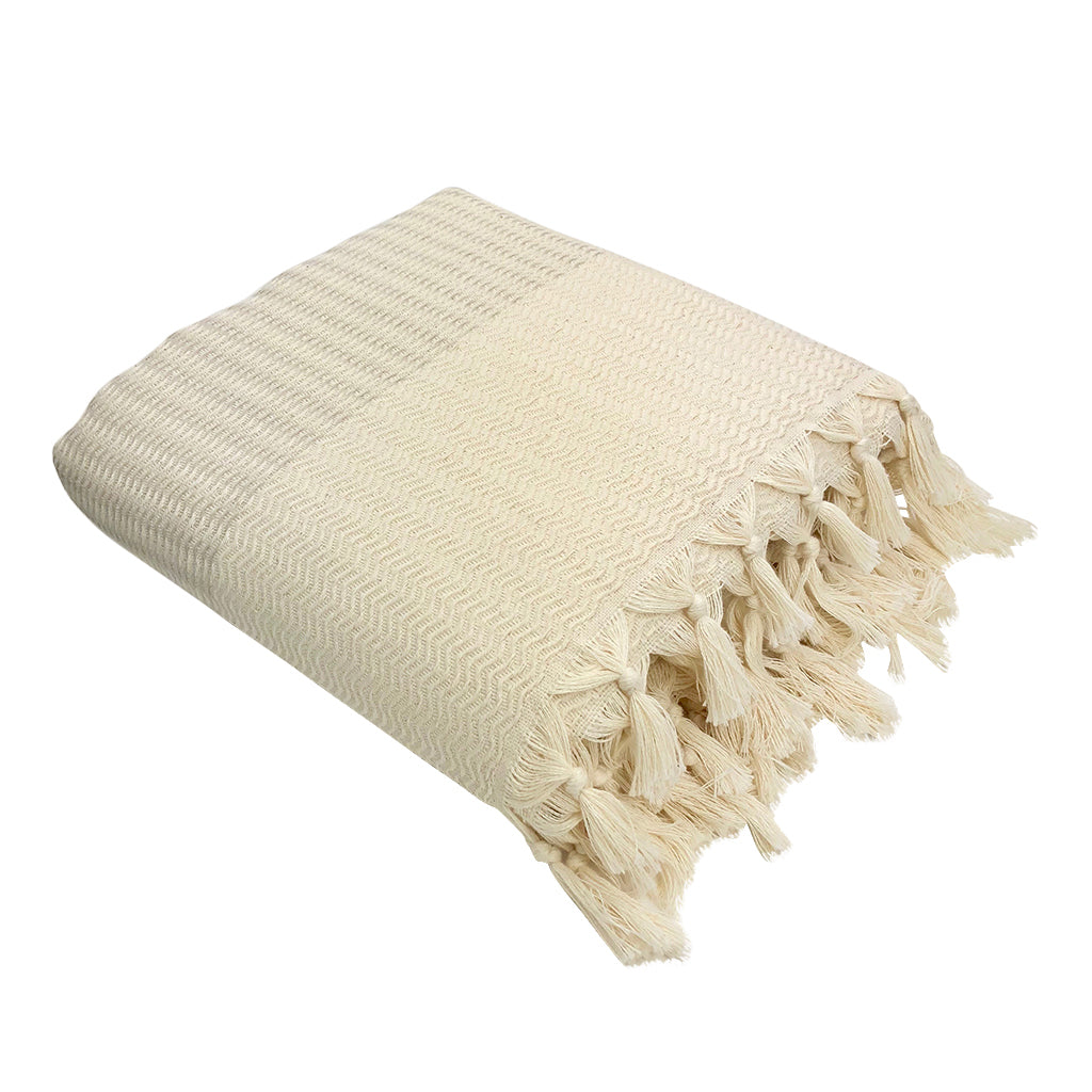Plush Wavy Turkish Throw | 100% Turkish Cotton | 86"x65" | Hand-Knotted Fringe | 4 Colors | SLATE+SALT