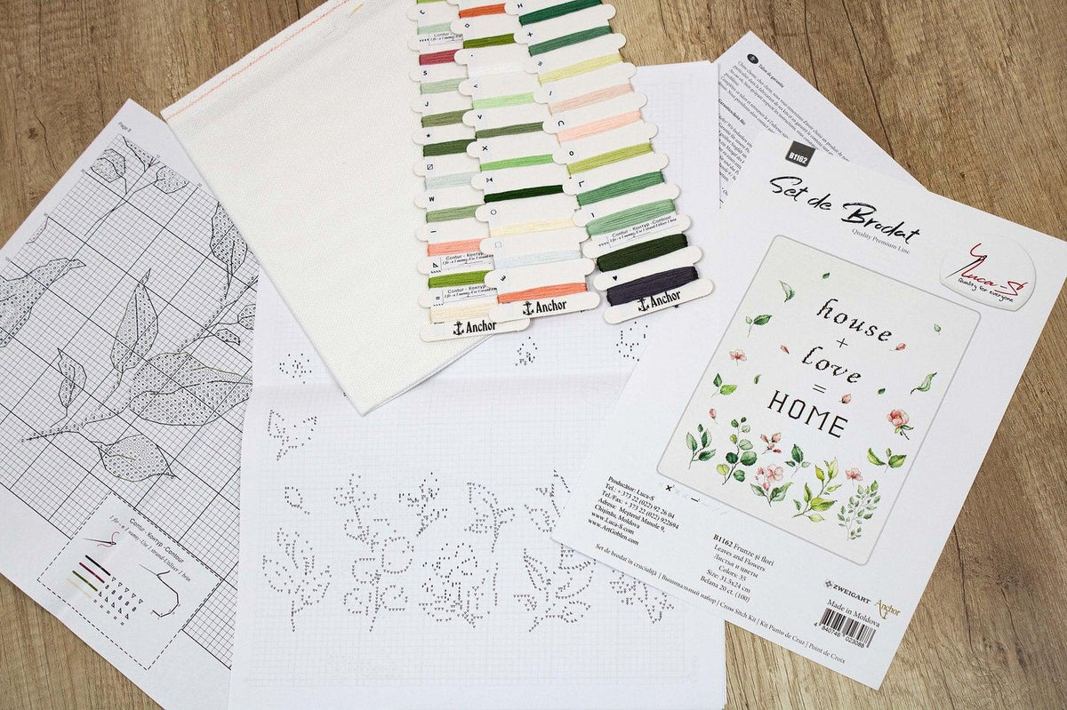 Leaves and Flowers Home Sampler Counted Cross Stitch Kit by Luca-S B1162L