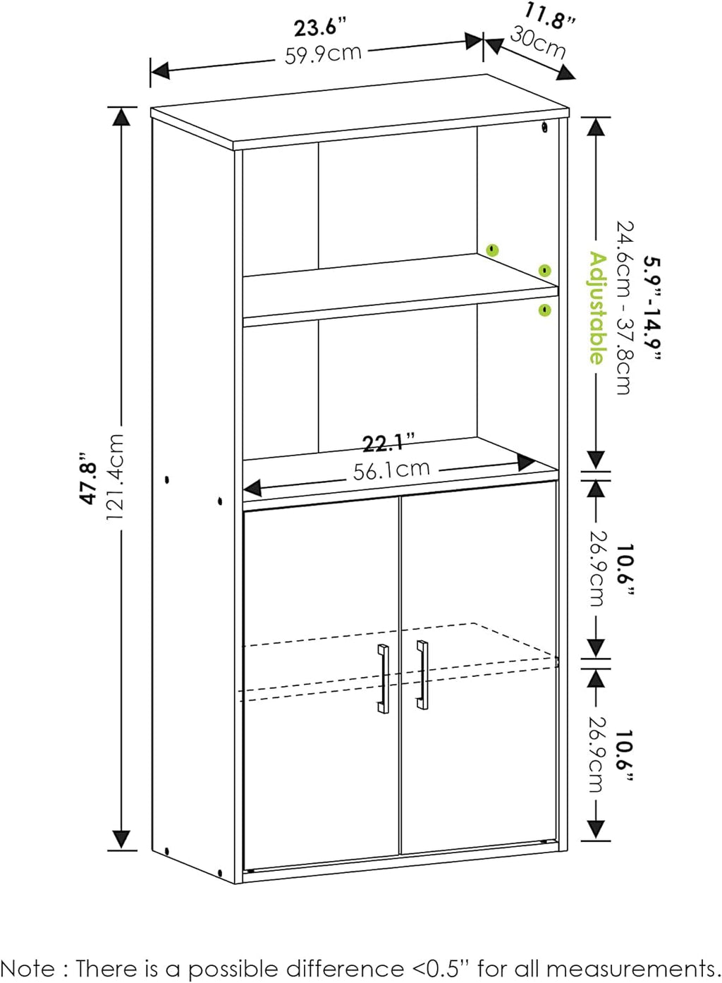 Pasir 4 Tier Storage Bookcase Black Oak Adjustable Shelves