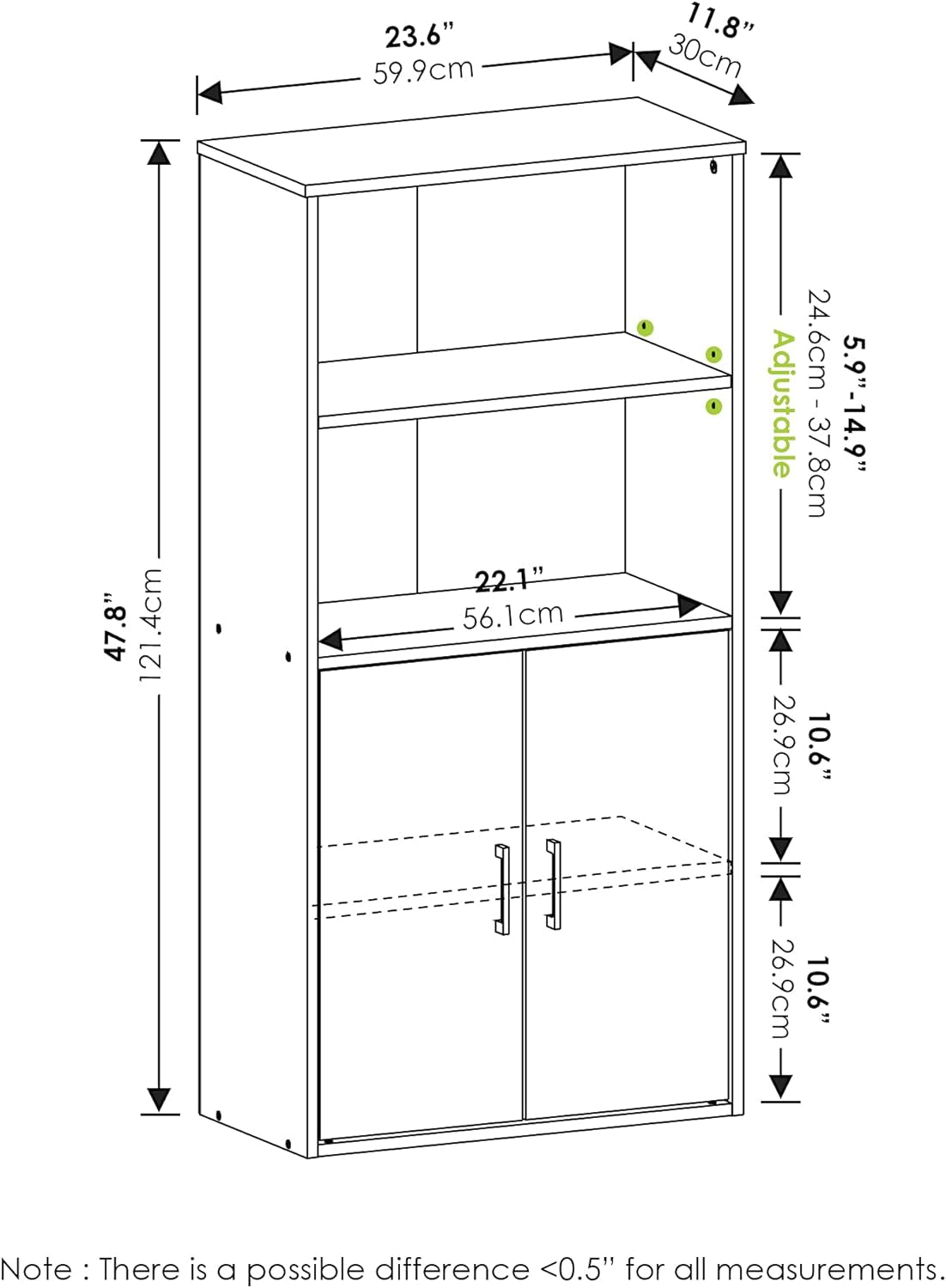 Pasir 4 Tier Storage Bookcase Black Oak Adjustable Shelves