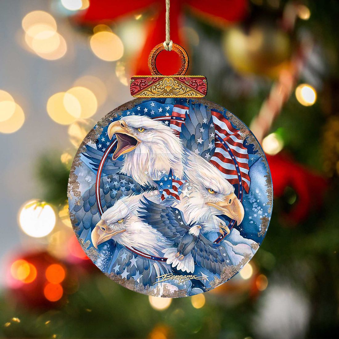 Allegiance Patriotic Eagles Wooden Ornaments by J. Bergsma - Wildlife Holiday Decor - 8591730-JB