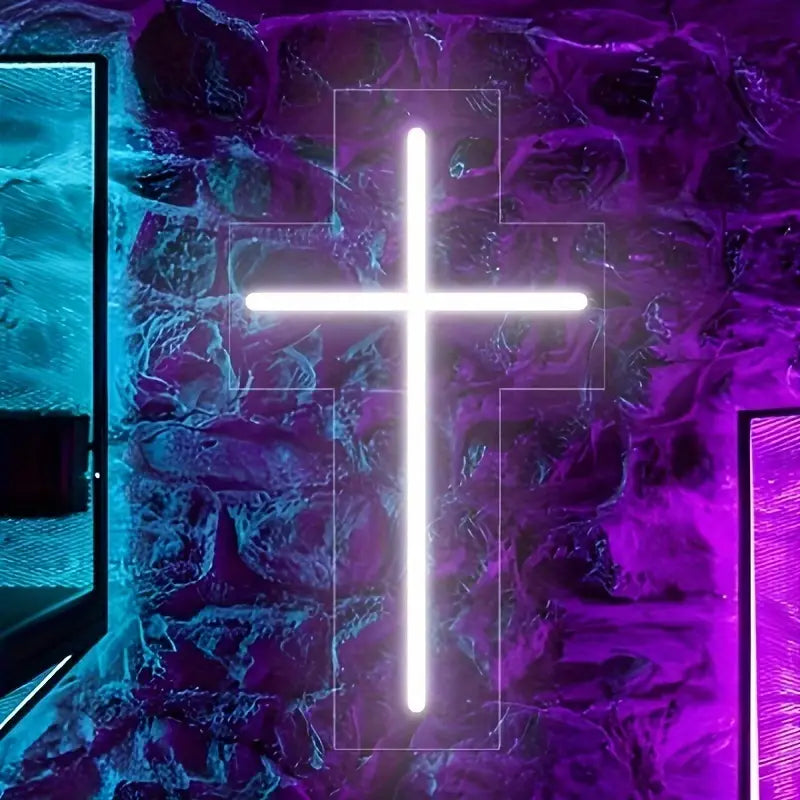 White LED Cross Neon-Style Wall Light, USB Powered