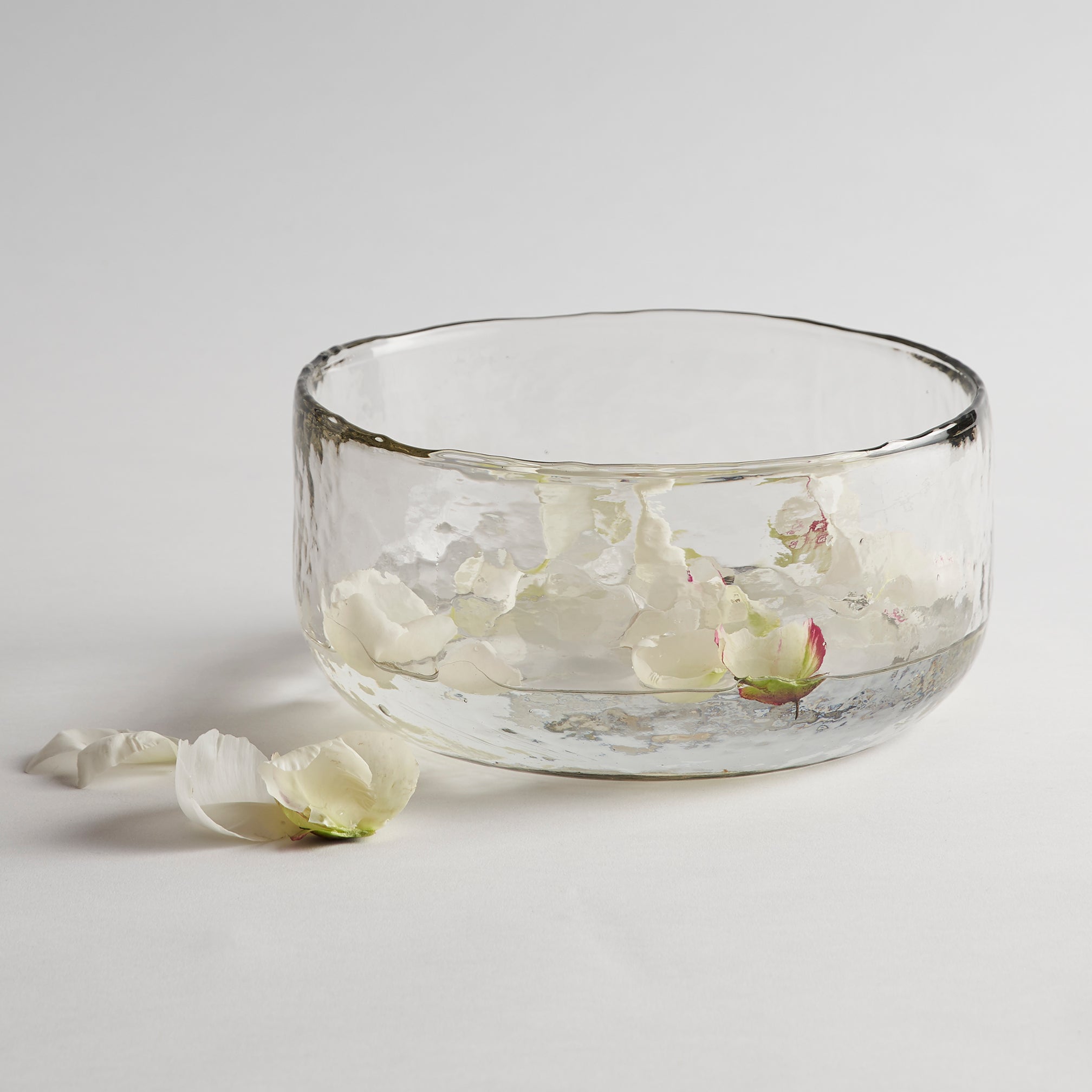Pebbled Salad Bowl | Large | Hammered Texture Clear Glass | Serving Bowl | Powered by People