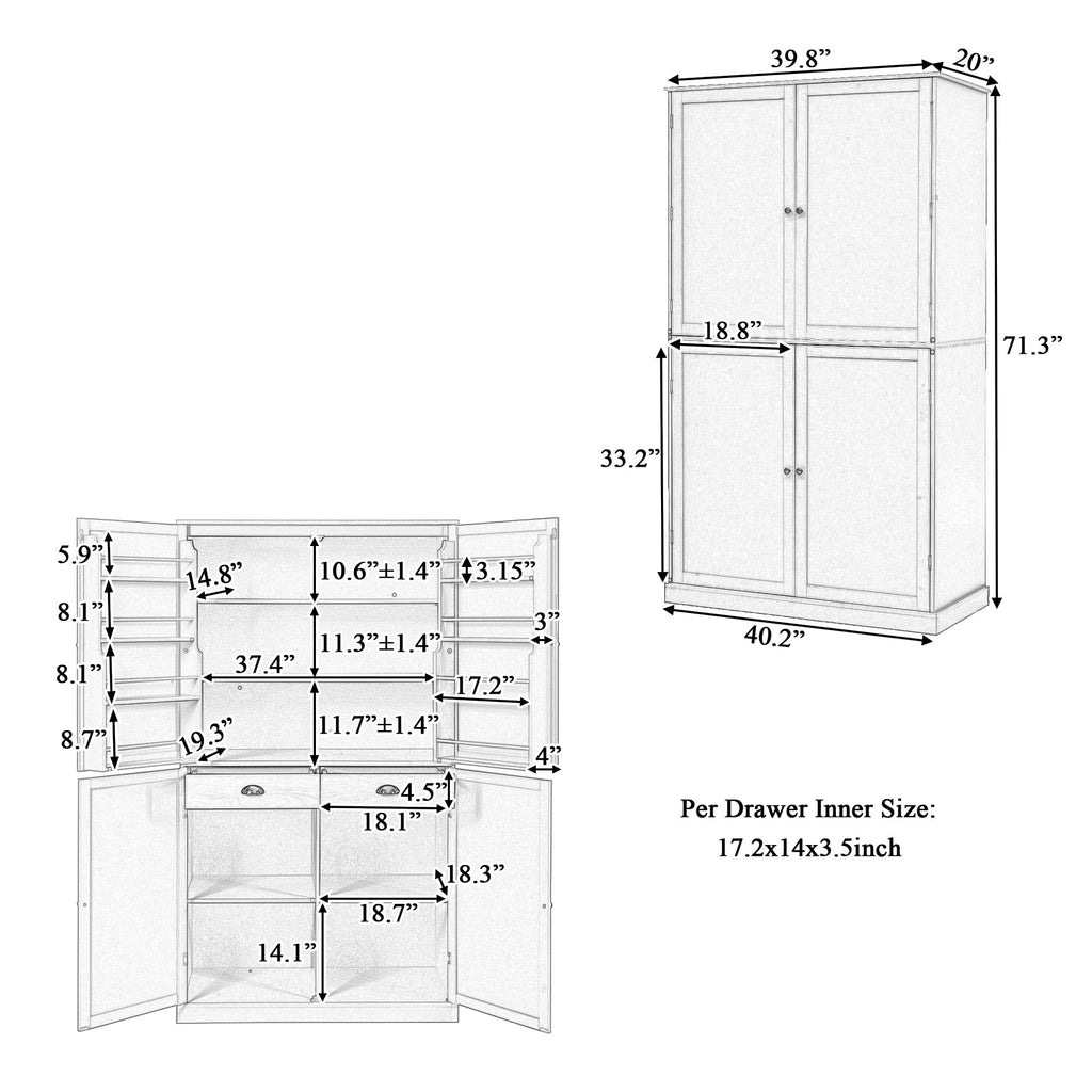 Large Kitchen Pantry Storage Cabinet | 71" Tall | MDF | White, Gray or Blue