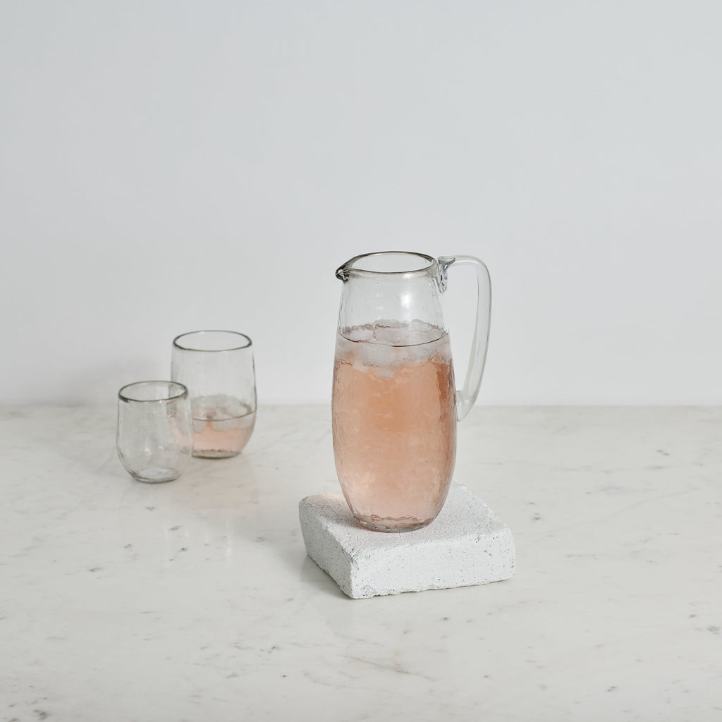 Pebbled Glass Pitcher | Hand-Blown | 48 oz | Hammered Texture | Recycled Glass | Entertaining | Powered by People