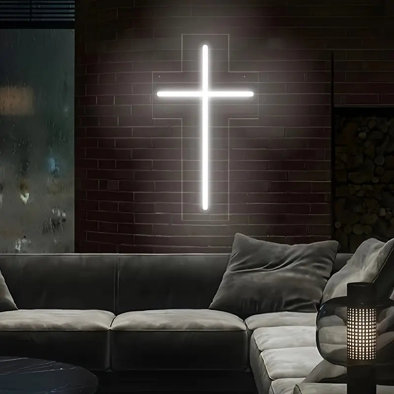 White LED Cross Neon-Style Wall Light, USB Powered