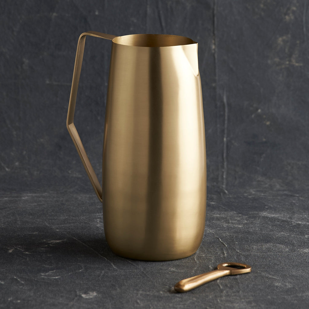 Artisan Brass Pitcher | 64 oz | Handcrafted Brass Sheet | Angled Handle | Powered by People