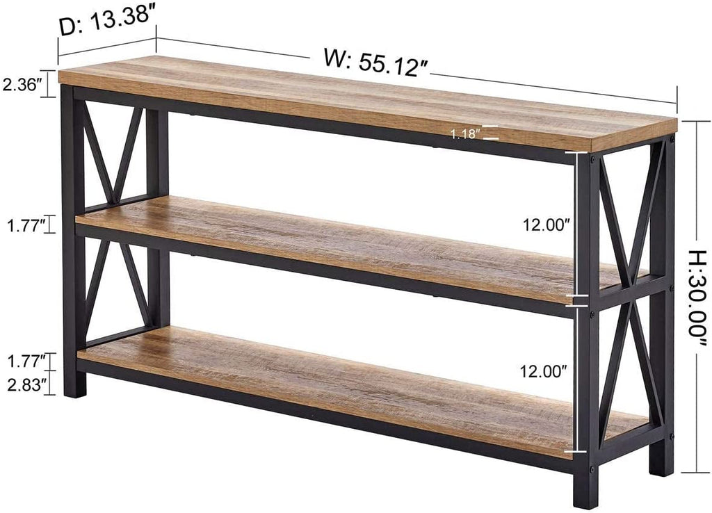 Rustic Wood Console Table With Three Shelves Metal Frame
