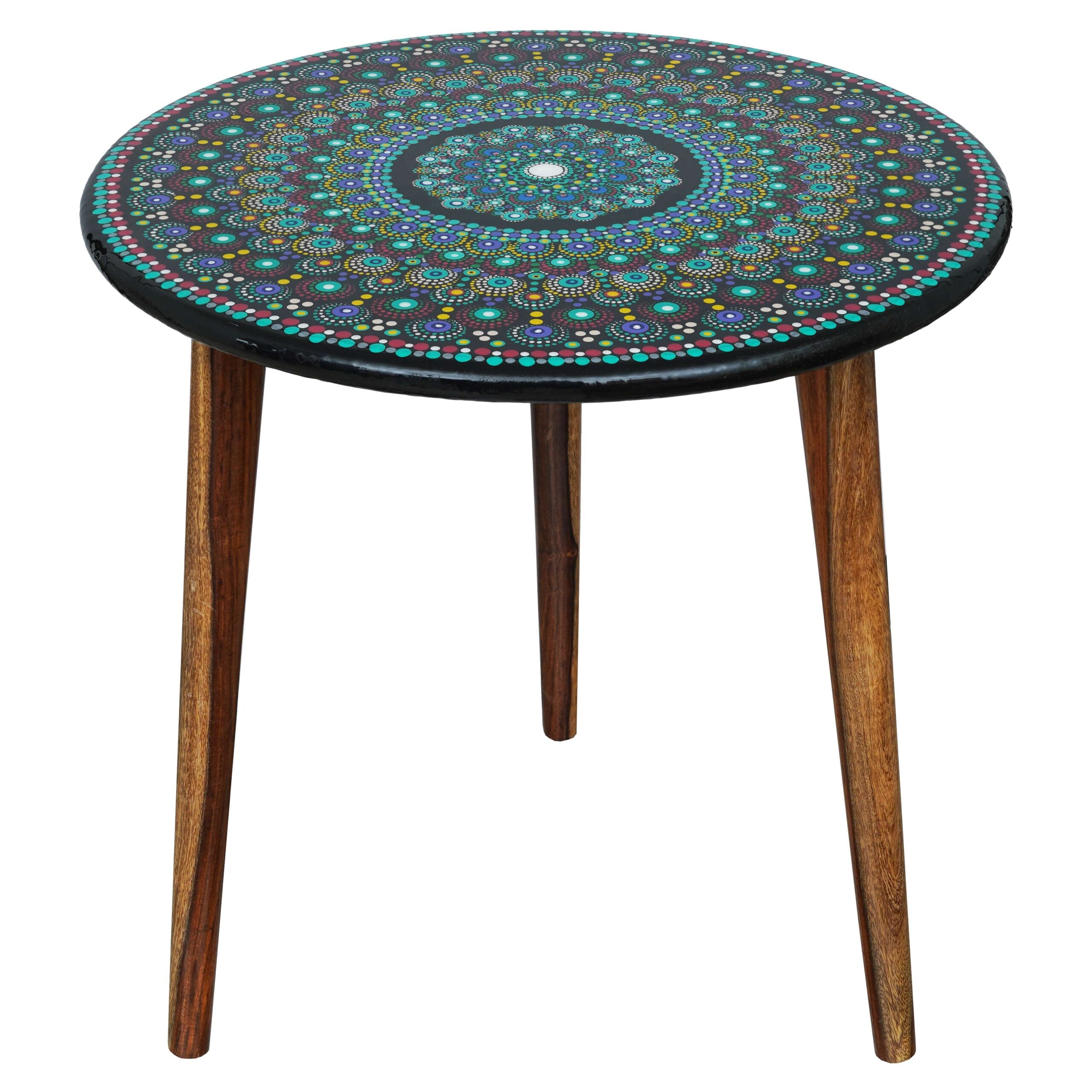 Wooden Round Side Table | Epoxy End Table | Living Room Furniture