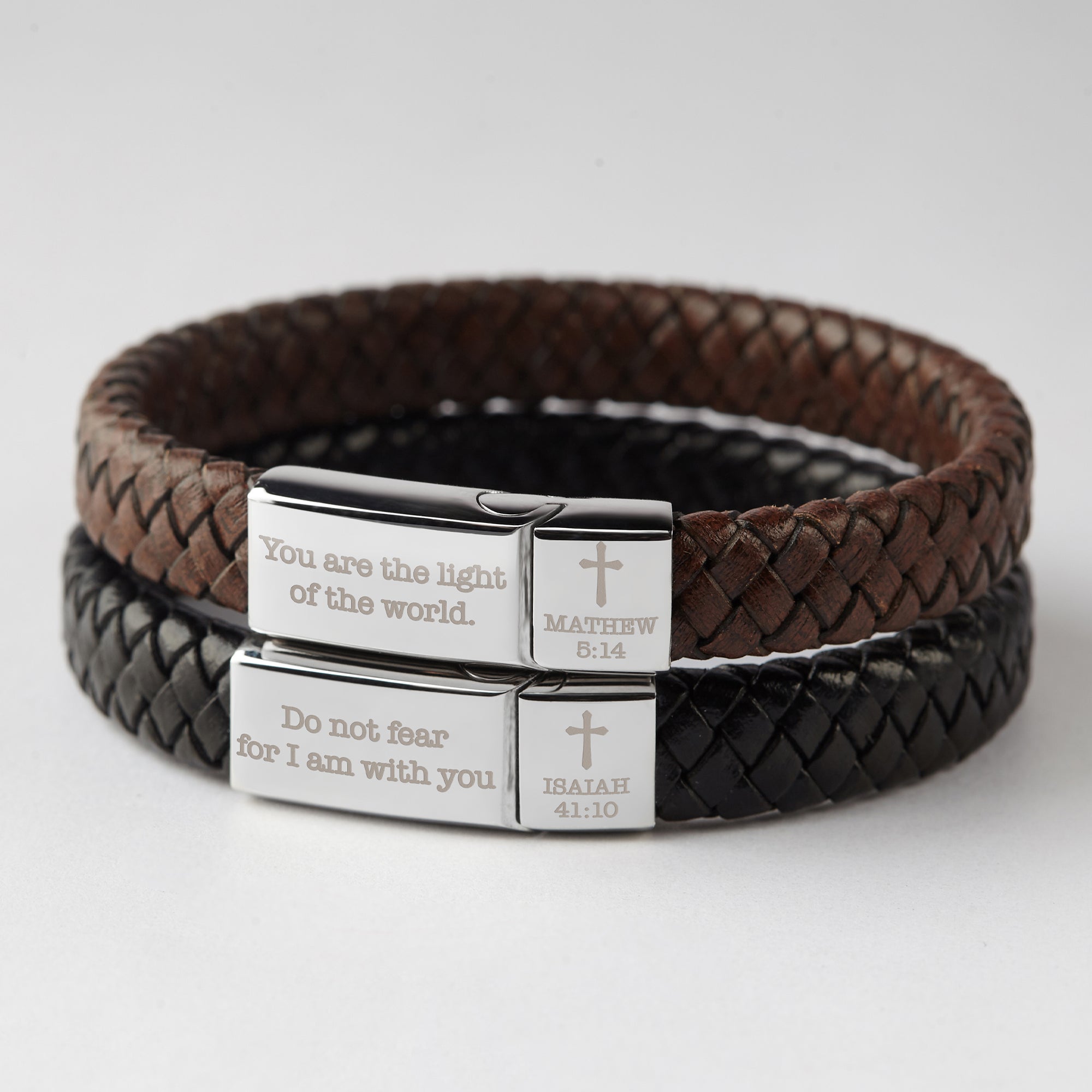 Personalized Christian Leather Bracelet — Bible Verse | Cross | Black or Brown